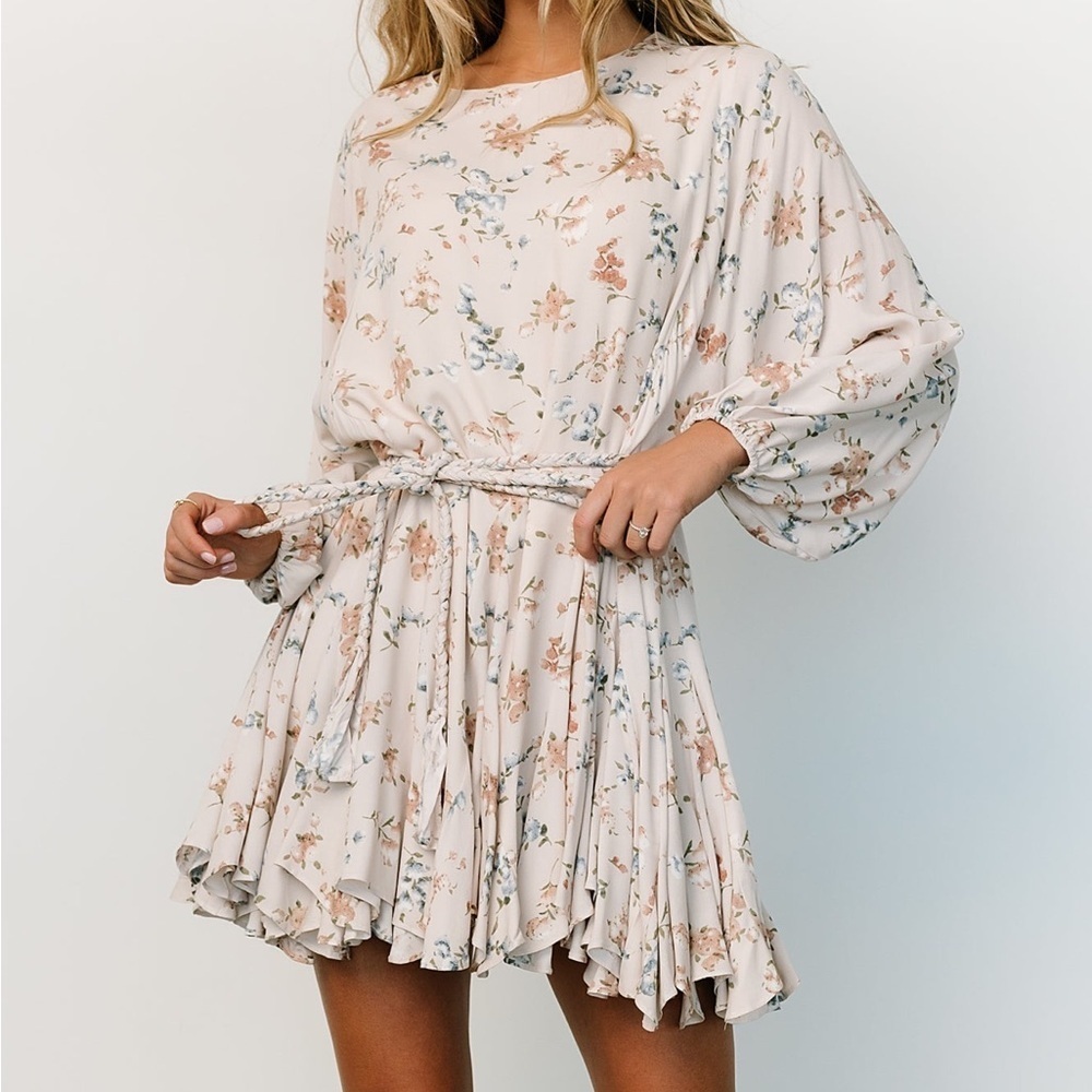 Baltic Born Cream Floral Pleated Mini Dress